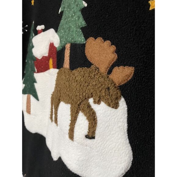 Vintage Country Christmas Fleece Open Front Cardigan Jacket Felt Patchwork - Picture 12 of 13